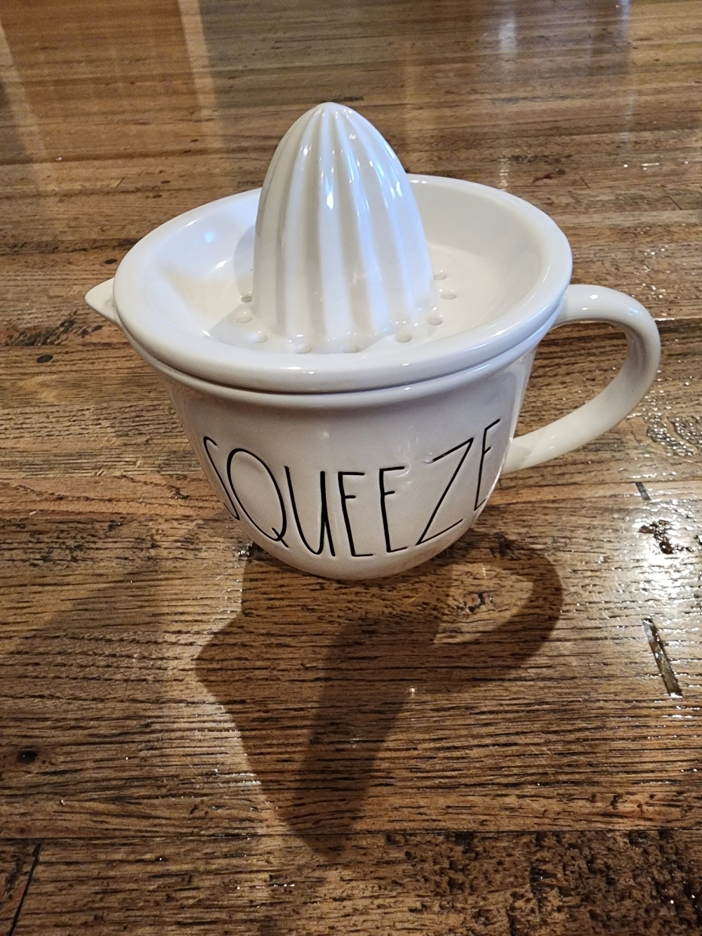 Rae Dunn White 'SQUEEZE' Ceramic Citrus Juicer Mug